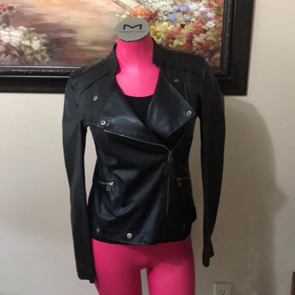 Velvet by Graham & Spencer Black Faux Leather Jacket Small Moto Biker Zip Pocket - Picture 1 of 8